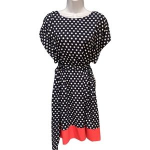 Eliza J Dolman Sleeve Allover Dot Belted Dress Navy/Coral Size 12